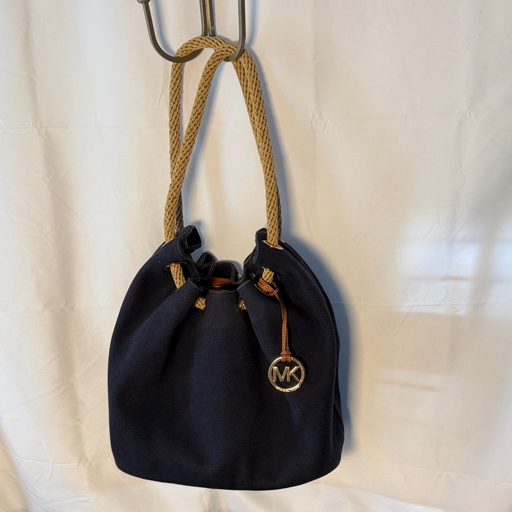 Michael Kors Dark Blue Shoulder Bag with Tan Accents